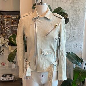 IRO Mint Green Leather Biker Jacket